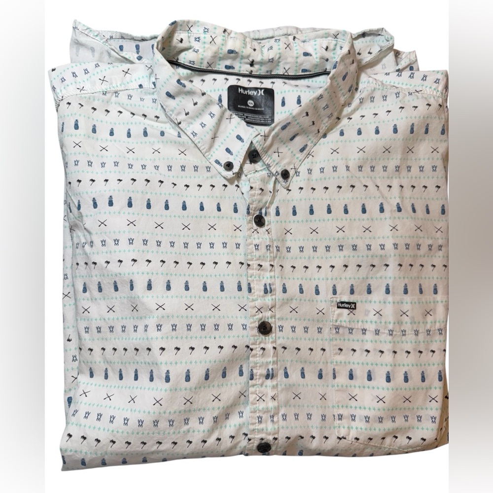 Hurley Blue and White Casual Button Down Shirt XXL